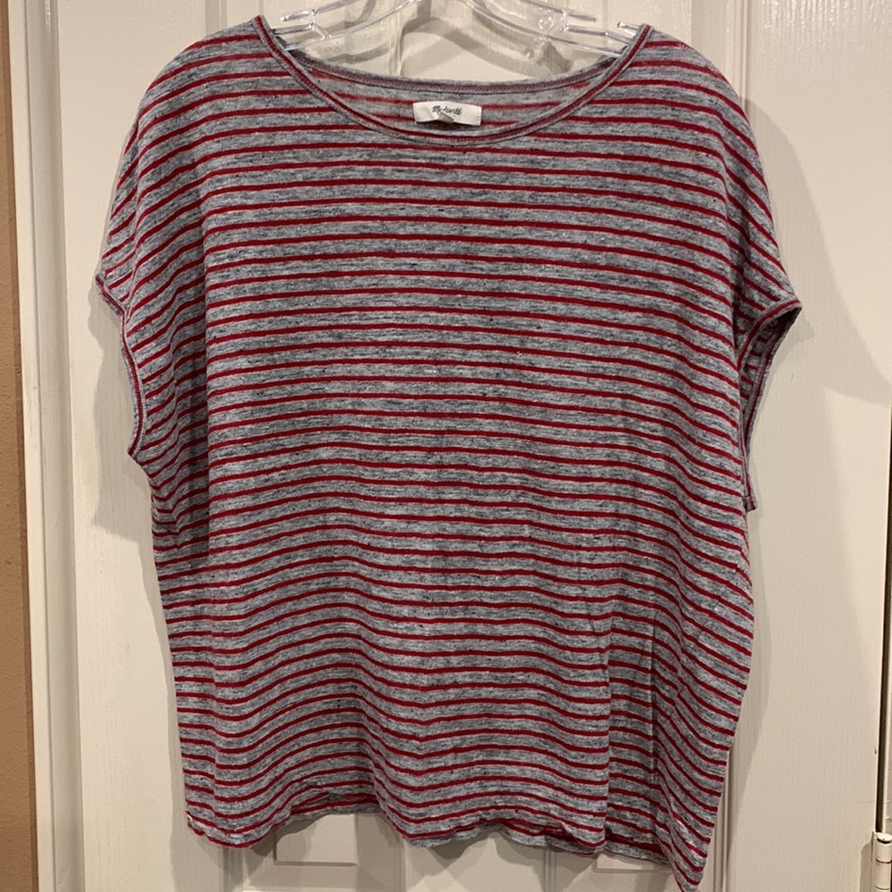 Madewell gray and red striped linen top. Sz Medium